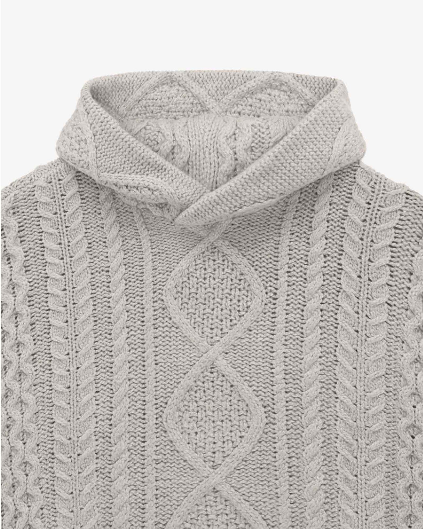CABLE KNIT HOODIE (ニットパーカー) Silver Cloud