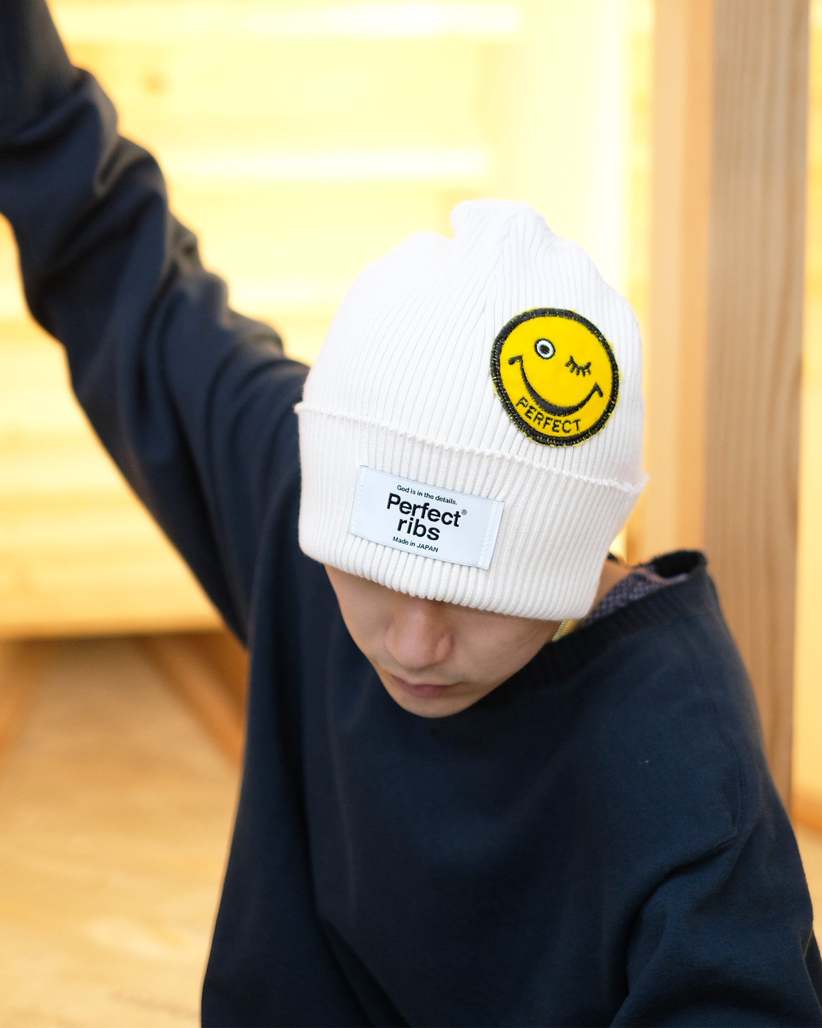 RIB BEANIE CAP SMILE PATCH – Application