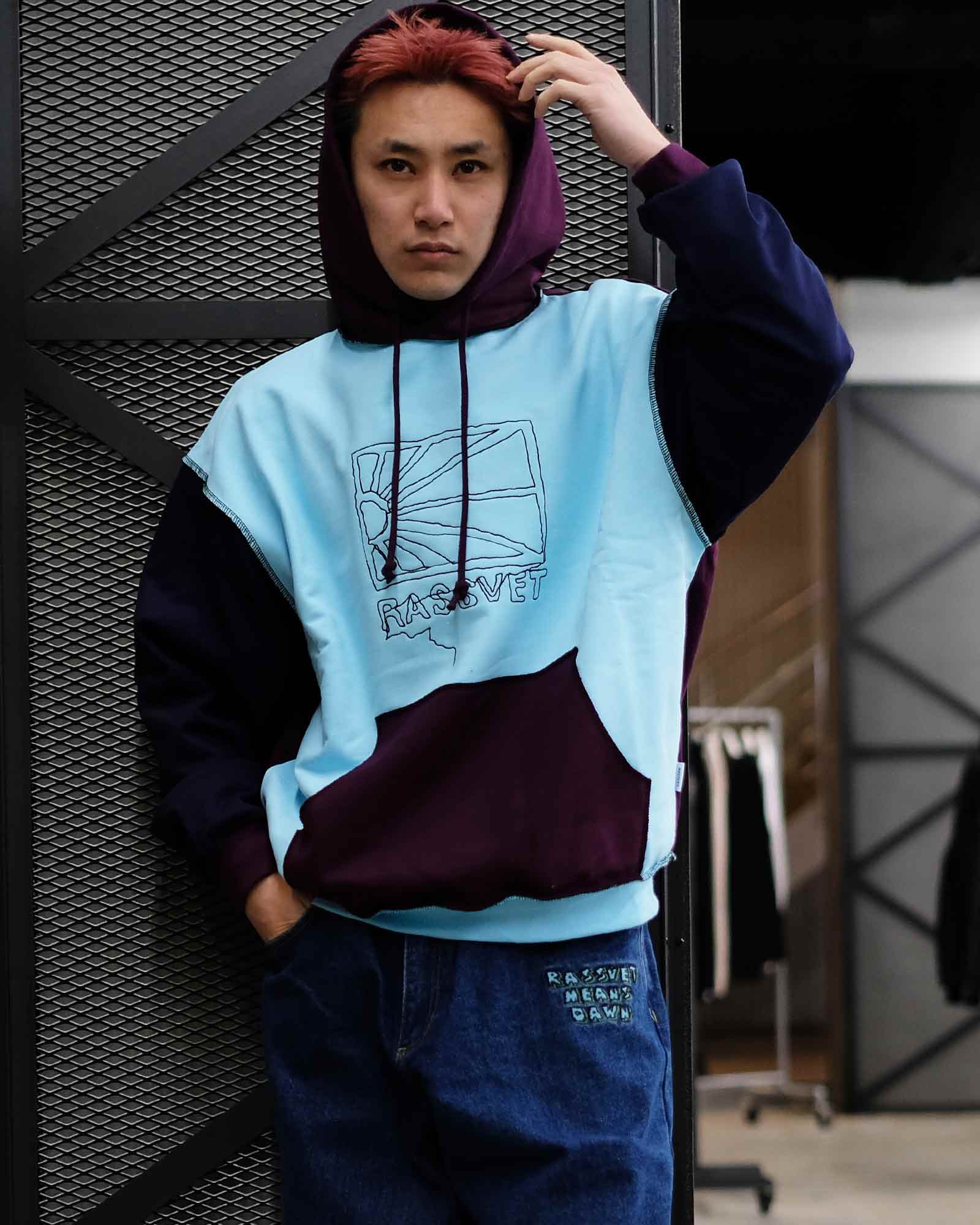 ラスベート/MEN MIX SWEAT HOODIE KNIT/プルオーバーパーカー/Light Blue – Application