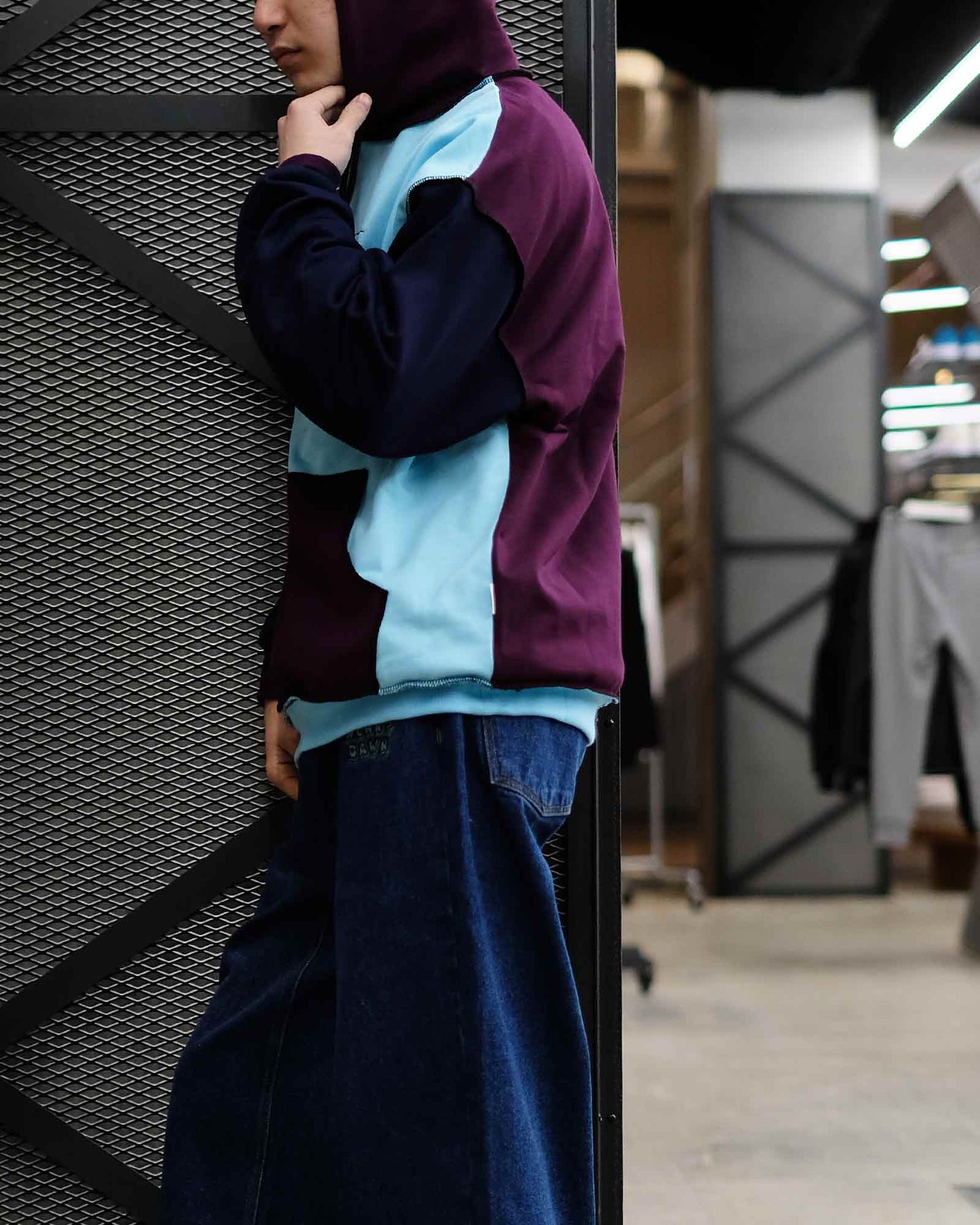 ラスベート/MEN MIX SWEAT HOODIE KNIT/プルオーバーパーカー/Light Blue