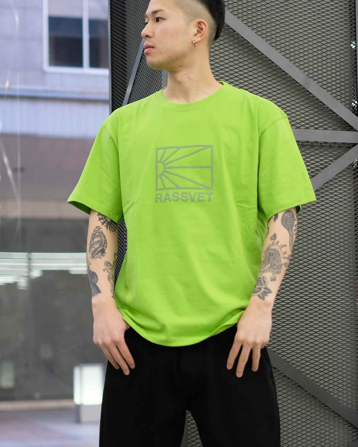 ラスベート/MEN BIG LOGO TEE SHIRT KNIT/Tシャツ/Lime