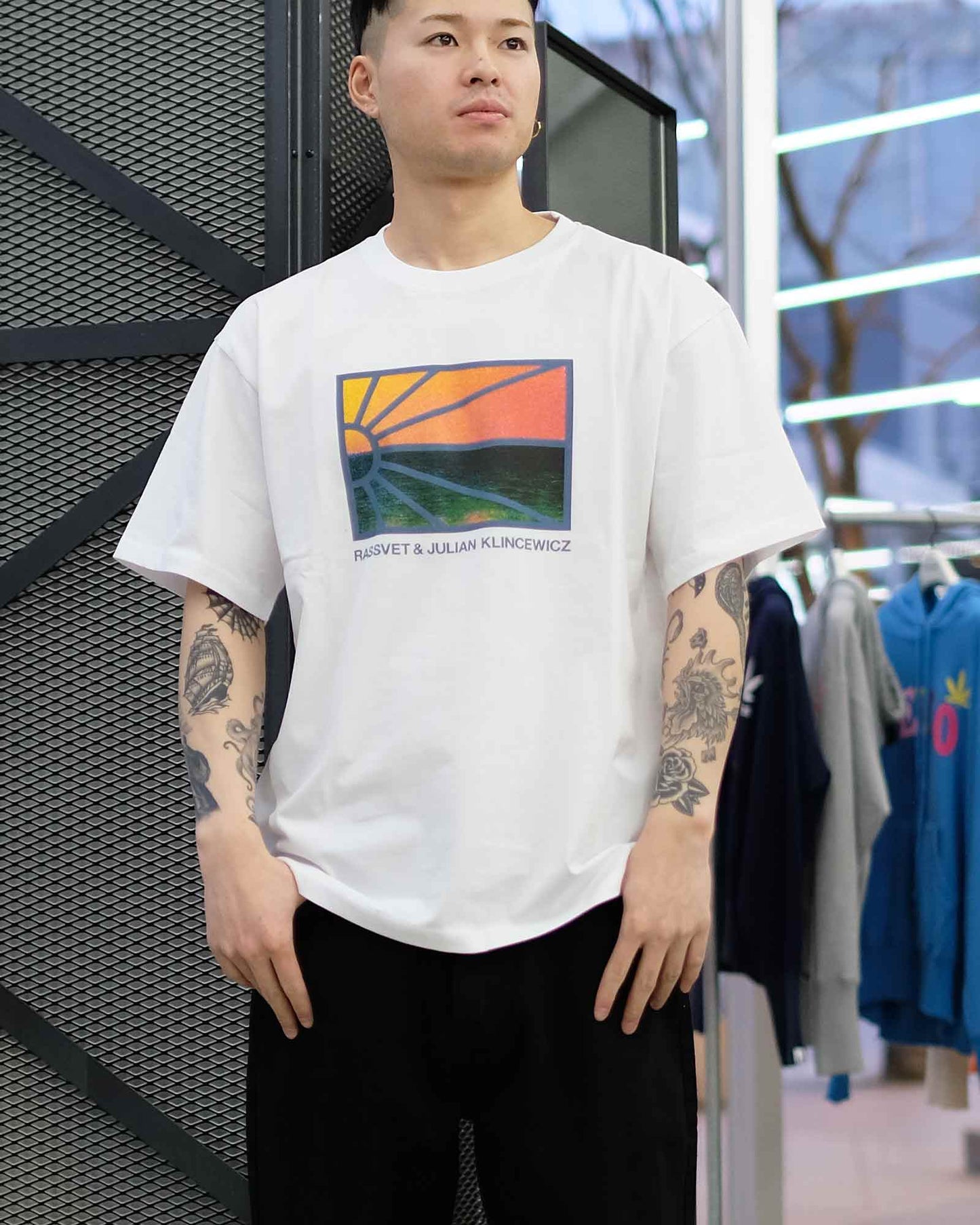 ラスベート/MEN SUNSET LOGO TEE SHIRT KNIT/Tシャツ/White