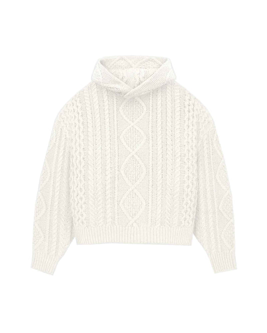 CABLE KNIT HOODIE (ニットパーカー) Cloud Dancer