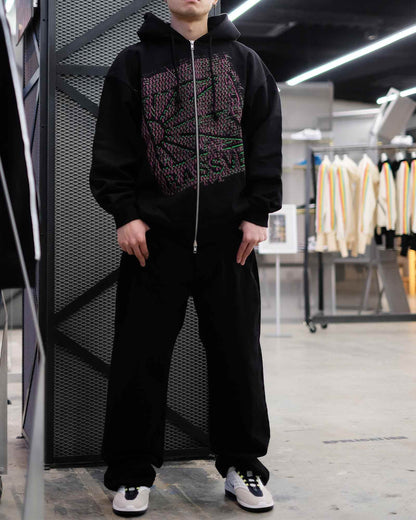 ラスベート/MEN MESH CAMO PRINT ZIP HOODIE KNIT/ジップアップパーカー/Black