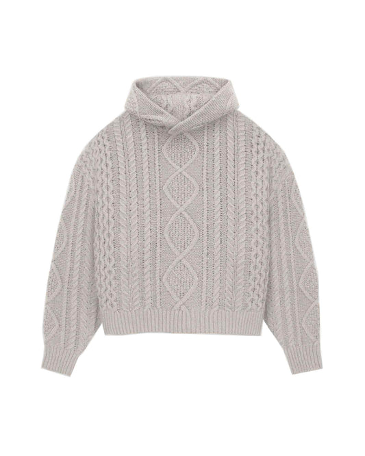 CABLE KNIT HOODIE (ニットパーカー) Silver Cloud
