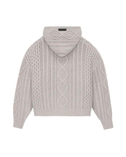 CABLE KNIT HOODIE (ニットパーカー) Silver Cloud