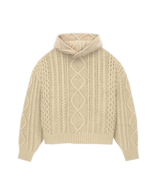 CABLE KNIT HOODIE Gold Heather