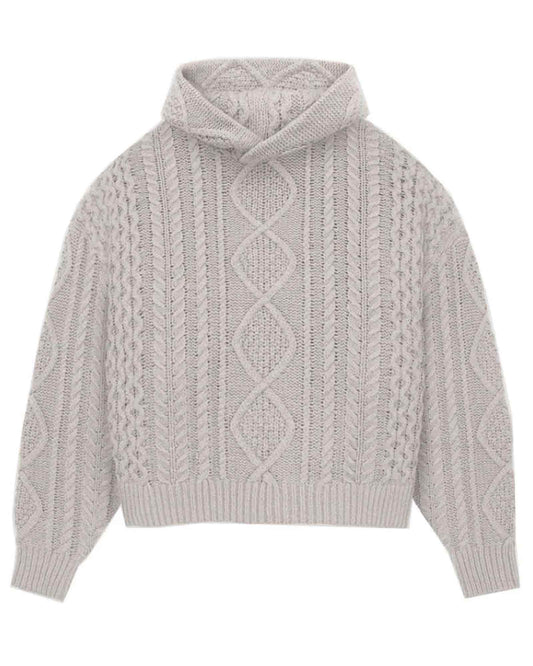 エッセンシャルズ/CABLE KNIT HOODIE/192BT234392F/ニットパーカー/SILVER CLOUD