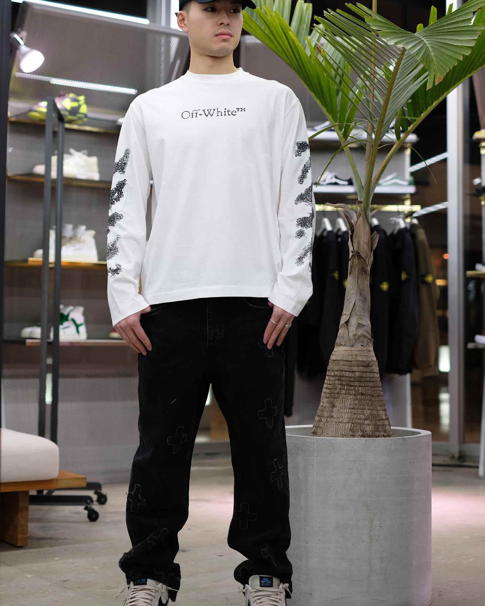 日本国産OFF-WHITE オフホワイト シャツ スウェットスリーブ オーバーサイズ チェック ネルシャツ Contrast Sleeve Shirt 20SS レッド ブラック S Sサイズ