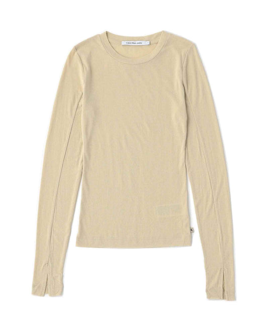 Calvin Klein/J224335/SHEER LONG SLEEVE TOP/Long T-shirt/RAE-PALE KHAKI