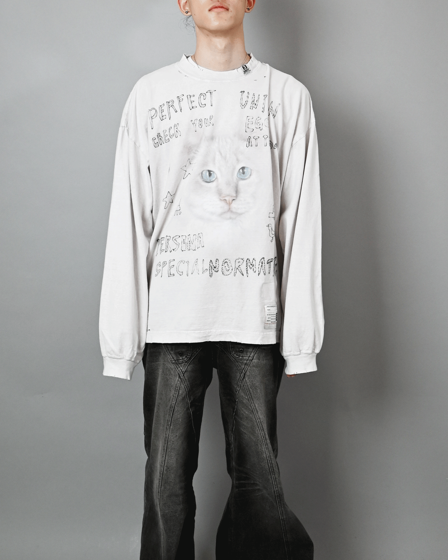 ミハラヤスヒロ/BLEACHED LONG SLEEVES TEE/A14LT621/ロンT/PWHITE