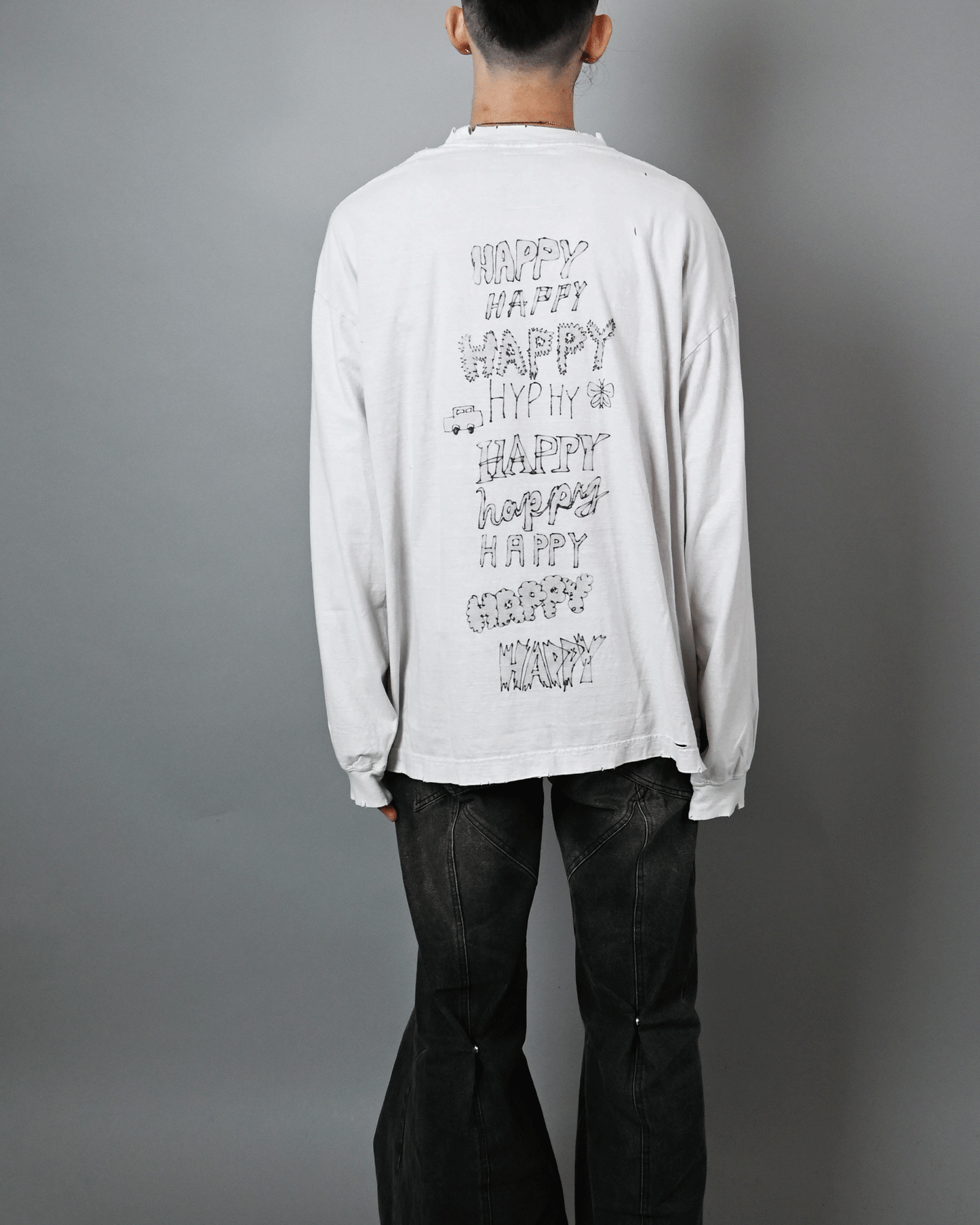 ミハラヤスヒロ/BLEACHED LONG SLEEVES TEE/A14LT621/ロンT/PWHITE