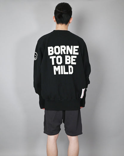 (BORNE TO BE MILD) Strange Sleeve Crew Neck Sweat Shirts / BLACK