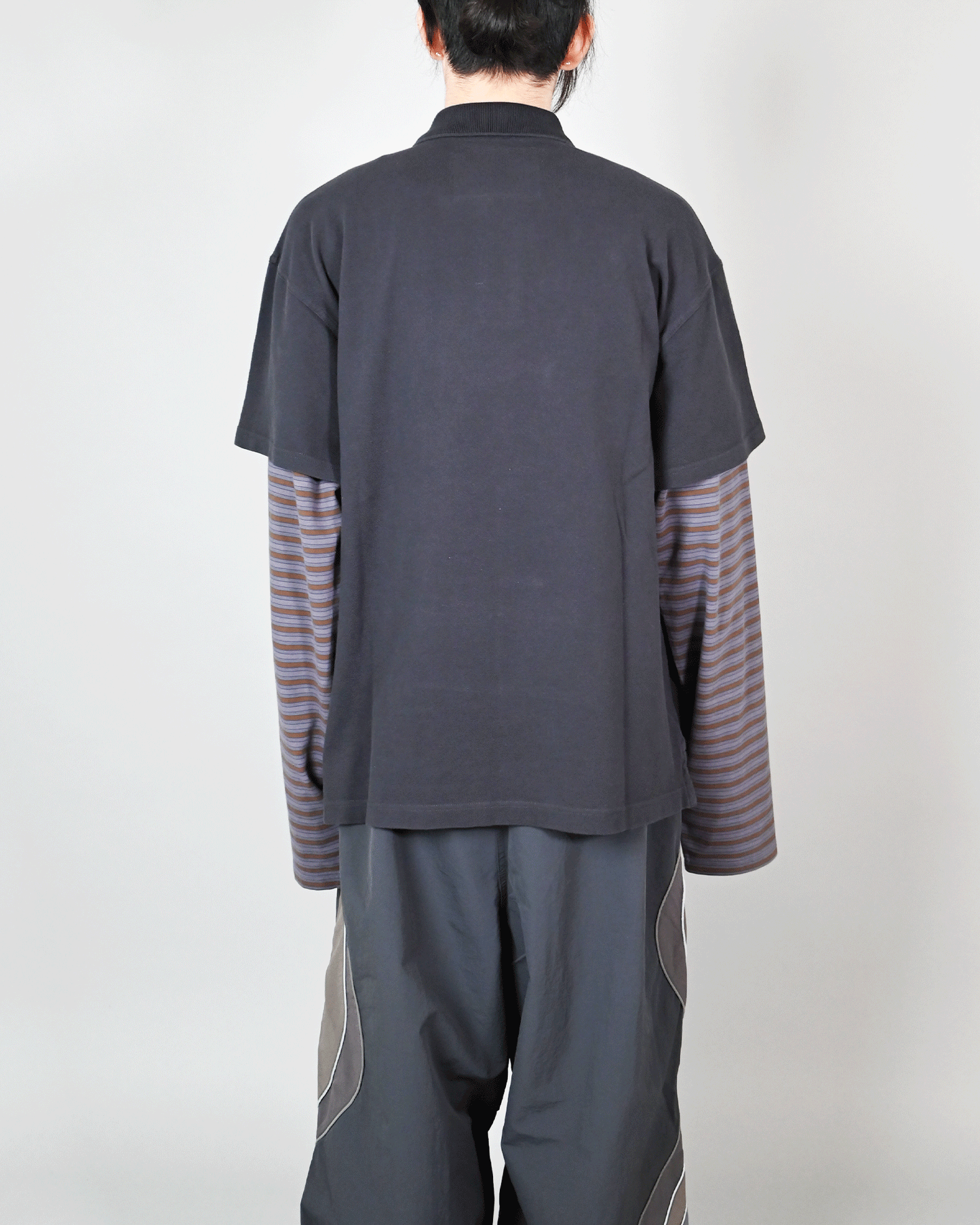 イーアールエル/UNISEX DOUBLE SLEEVE POLO T-SHIRT KNIT/ERL10T035/ポロTシャツニット/BLACK