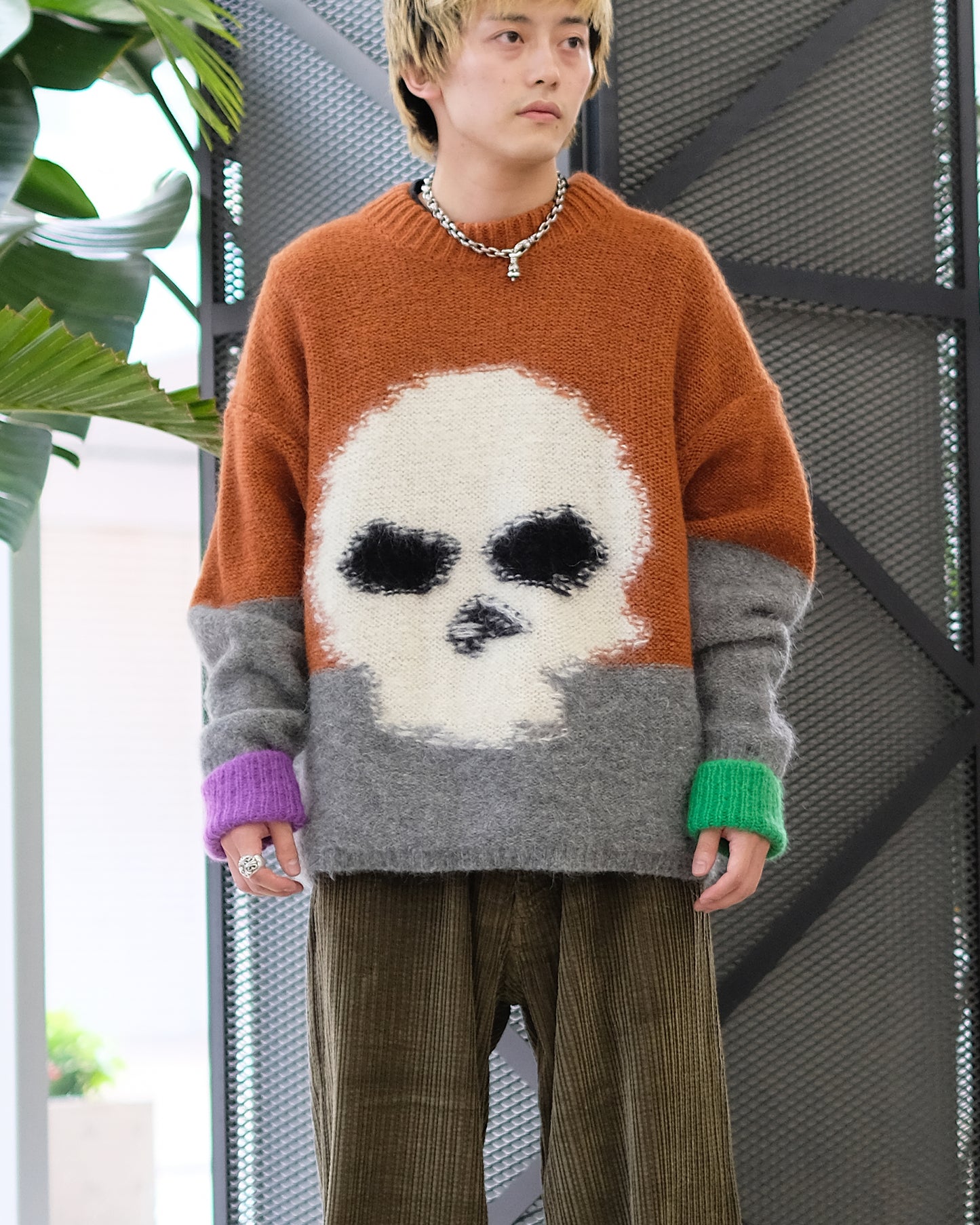 イーアールエル/UNISEX MOHAIR SKULL INTARSIA SWEATER KNIT/ERL09N004/ニット/BROWN