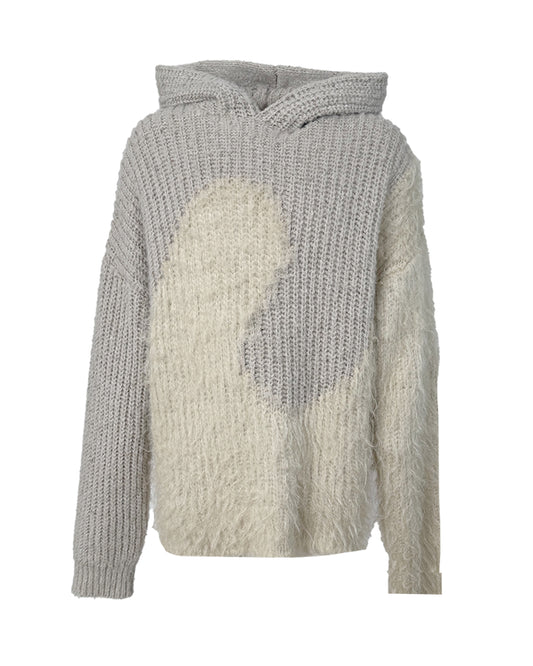 イーアールエル/UNISEX SILK SWIRL HOODIE KNIT/ERL09N019/ニットパーカー/GREY