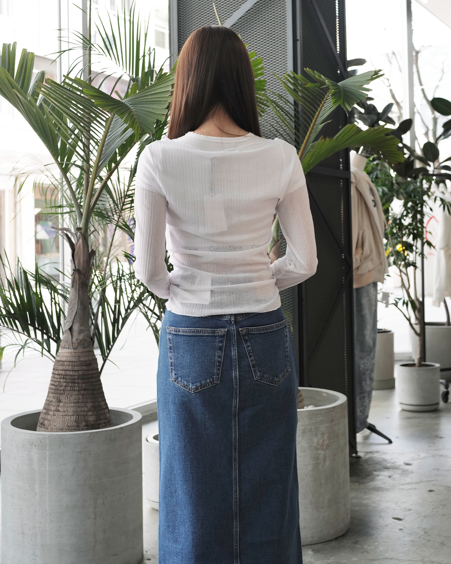 カルバンクライン/J223114/SHEER RIB LONG TOP/ロンT/WHITE