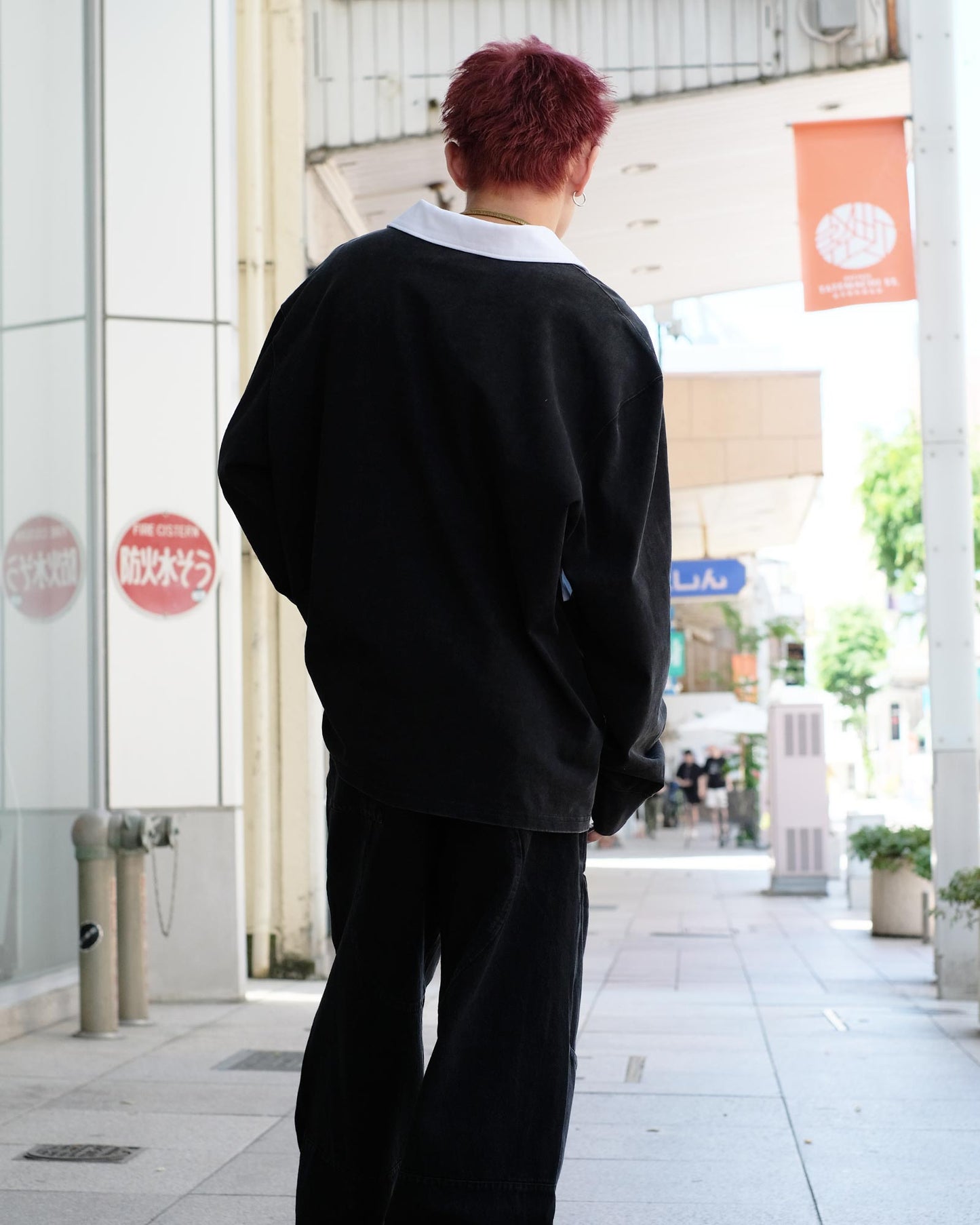 シャーマー/Over size Rugbyshirt/ポロスウェットシャツ/Black