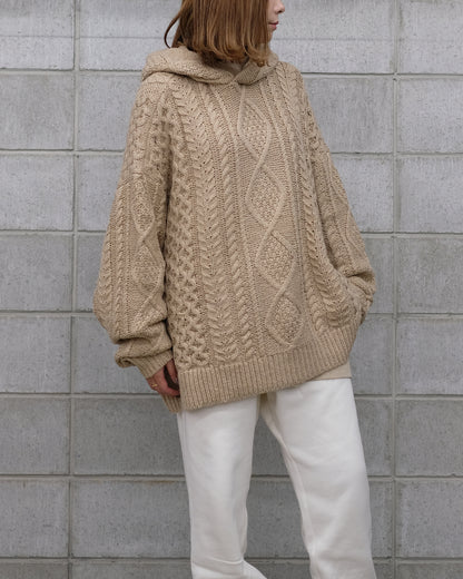 CABLE KNIT HOODIE (ニットパーカー) Gold Heather