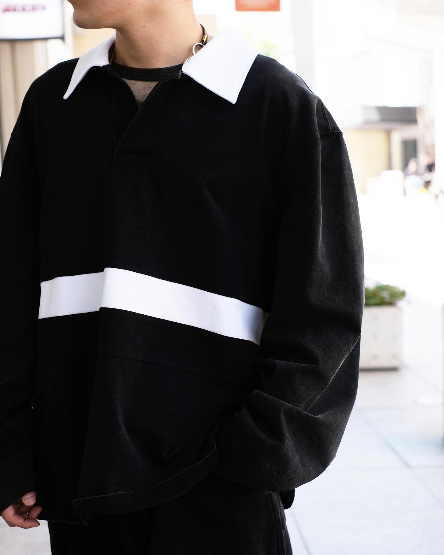 シャーマー/Over size Rugbyshirt/ポロスウェットシャツ/Black