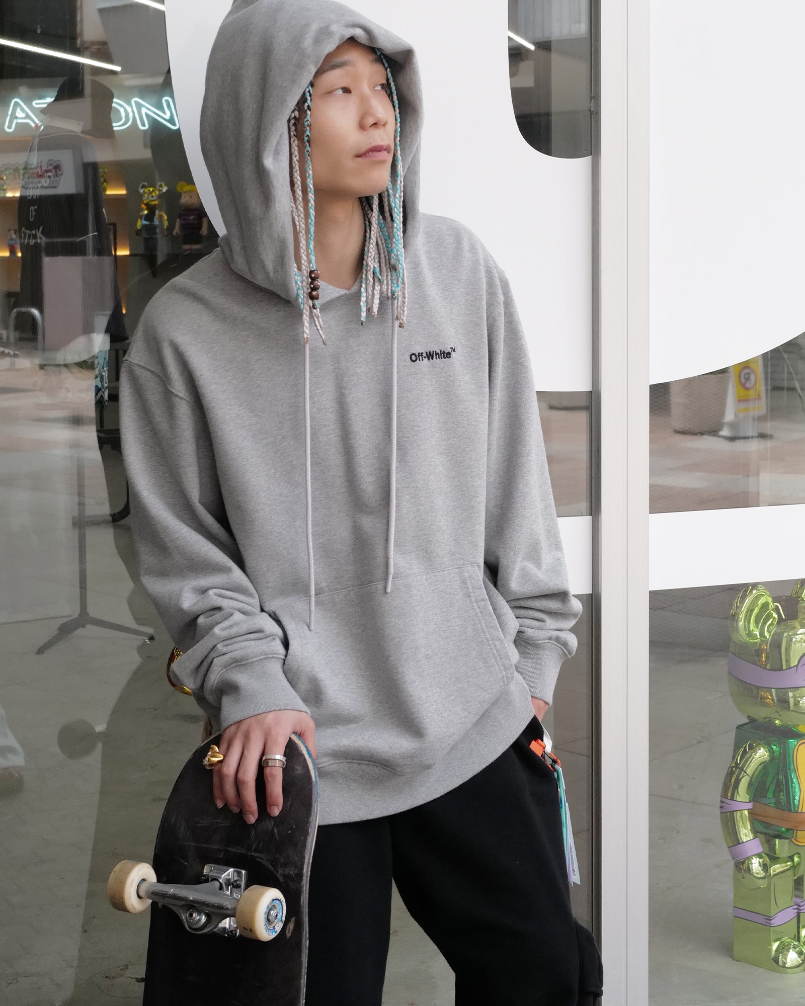 オフホワイト/For all slim hoodie/プルオーバーパーカー/Grey