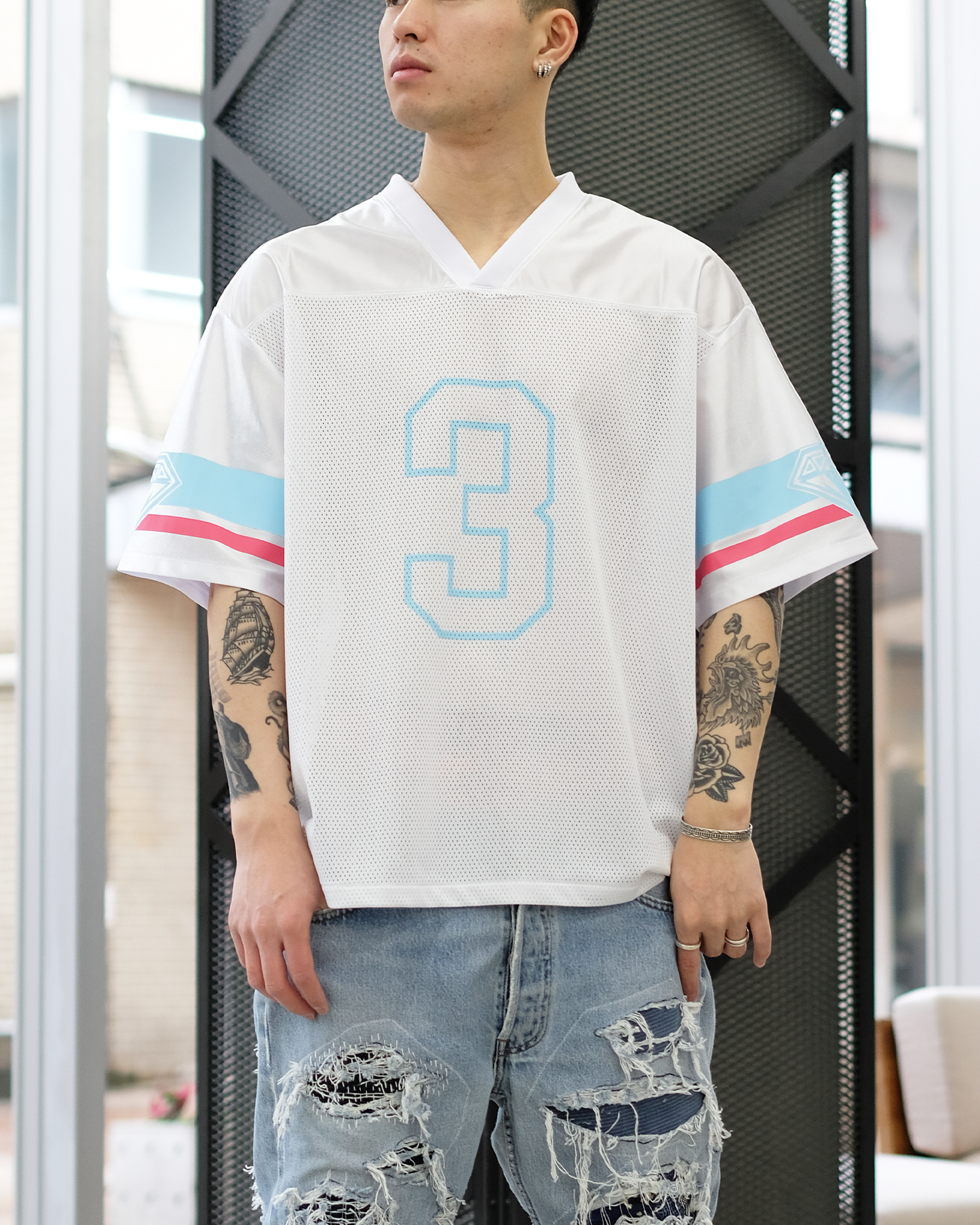 BBC/BB RING OF HONOR CROPPED FIT MESH JERSEY/メッシュTシャツ/White
