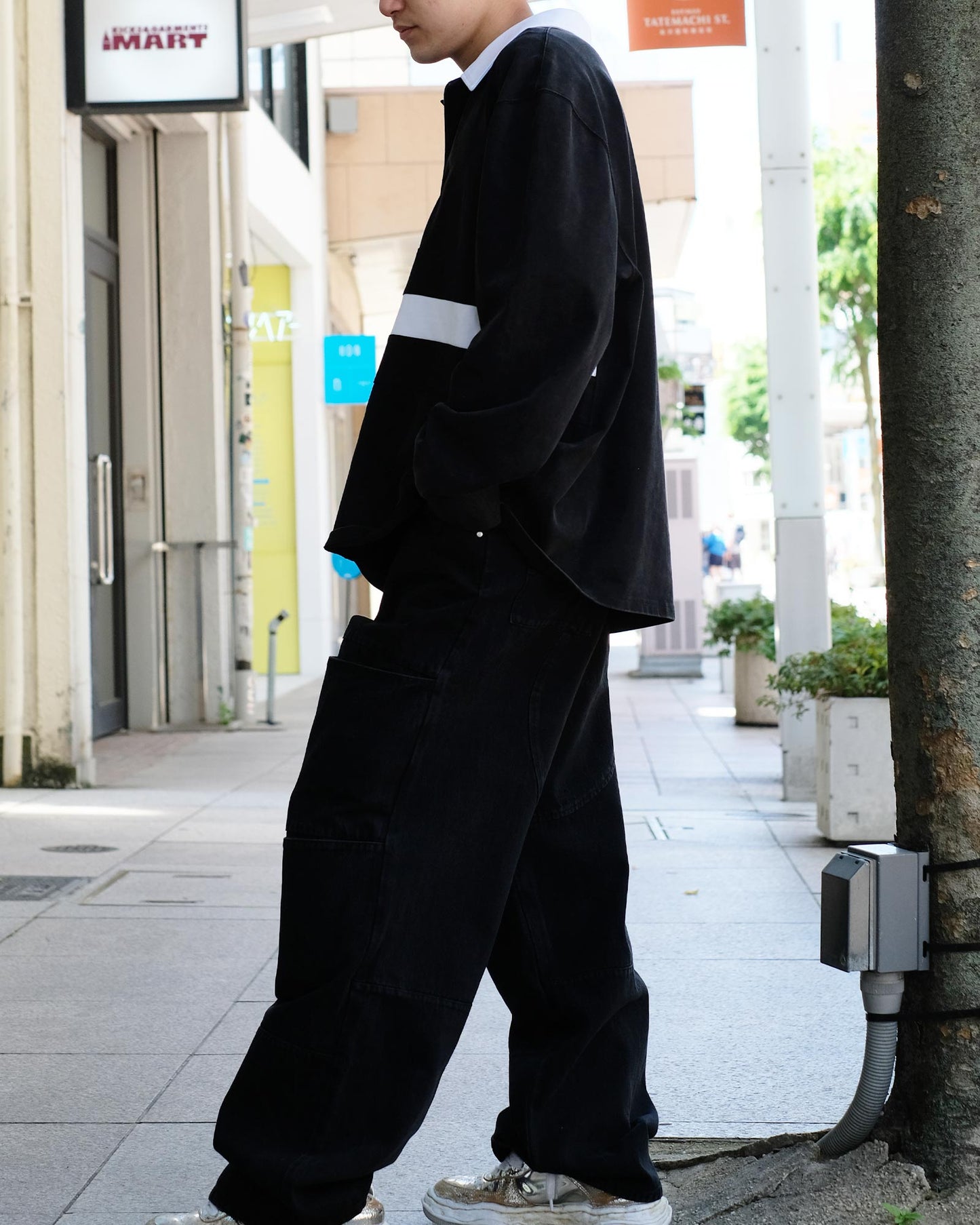 シャーマー/Over size Rugbyshirt/ポロスウェットシャツ/Black