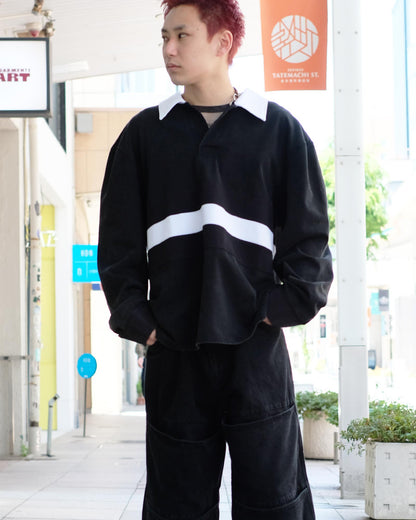 シャーマー/Over size Rugbyshirt/ポロスウェットシャツ/Black