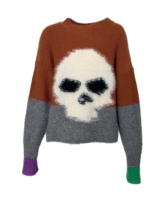 ERL/UNISEX MOHAIR SKULL INTARSIA SWEATER KNIT/ERL09N004/Knit/BROWN