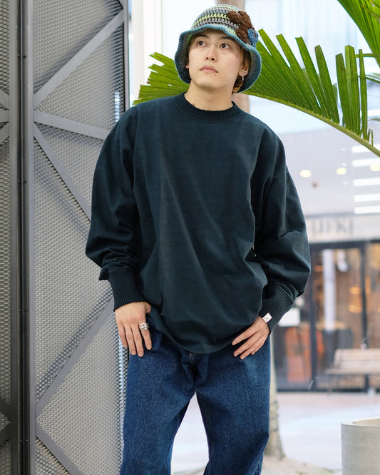 Perfect Ribs/Side Slit Long Sleeve T-Shirts/Long T/Charcoal Green