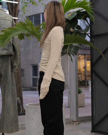 カルバンクライン/J224335/SHEER LONG SLEEVE TOP/ロンT/ RAE-PALE KHAKI