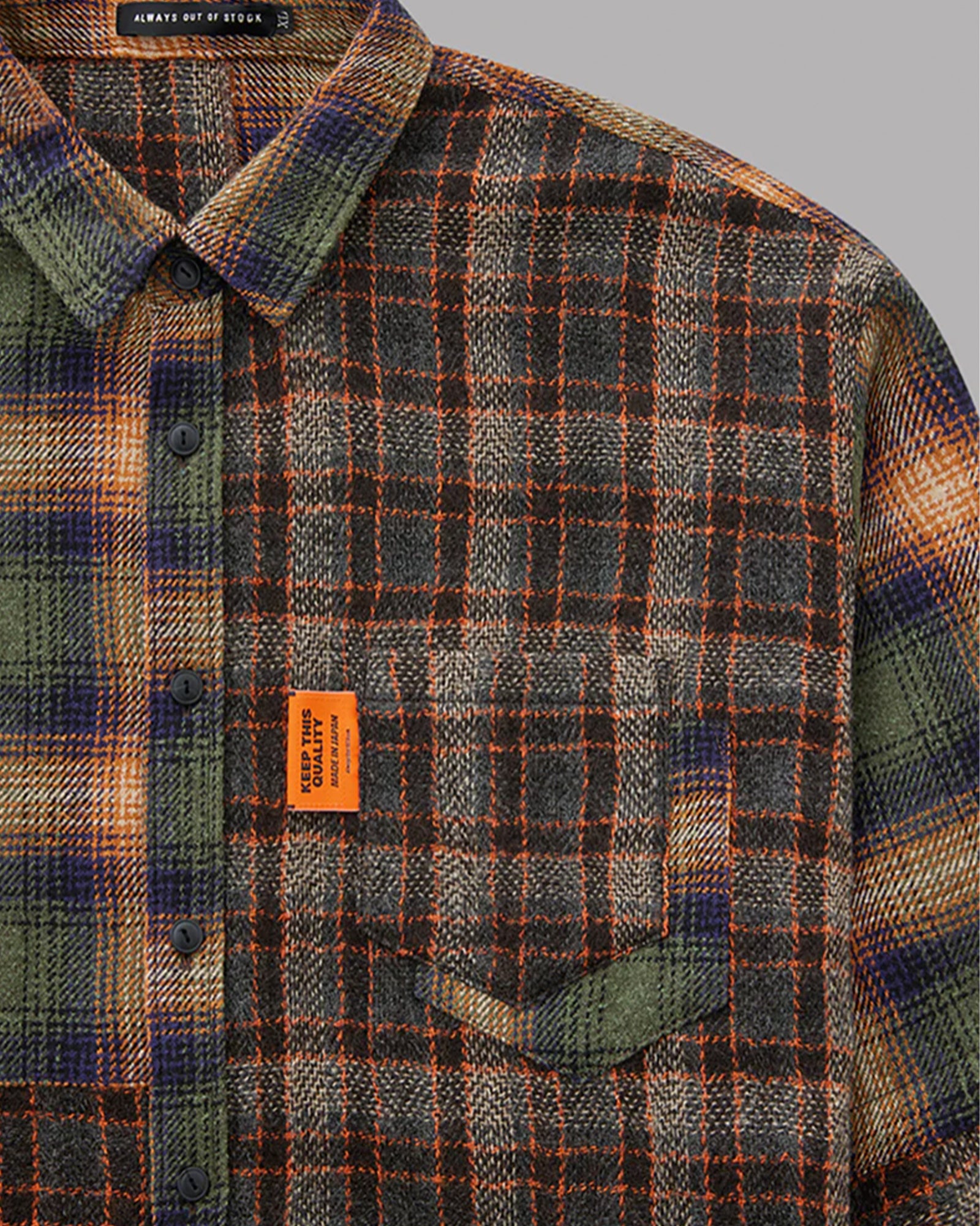 オールウェイズアウトオブストック/L/S CRAZY CHECK SHIRT/チェックシャツ/GRAY GREEN