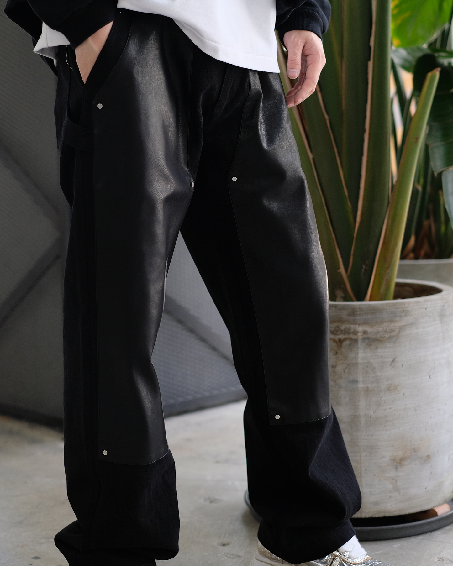 シャーマー／SHM-24SS-503/V-leather Double Knee Pants/パンツ/Black