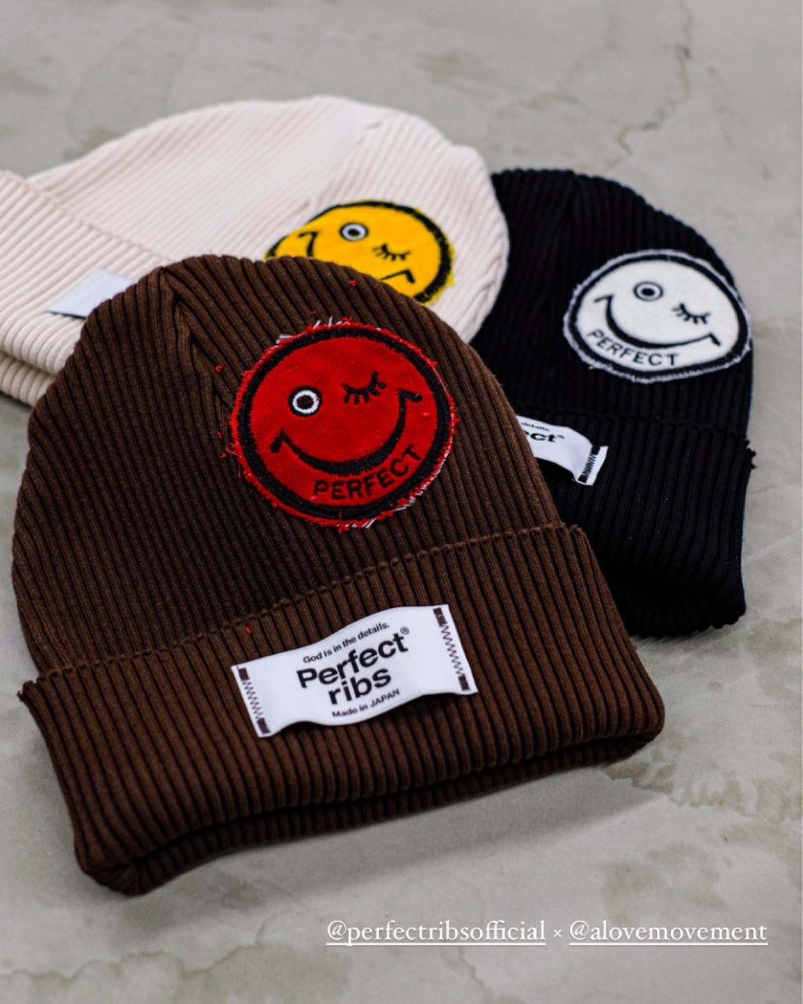 RIB BEANIE CAP SMILE PATCH