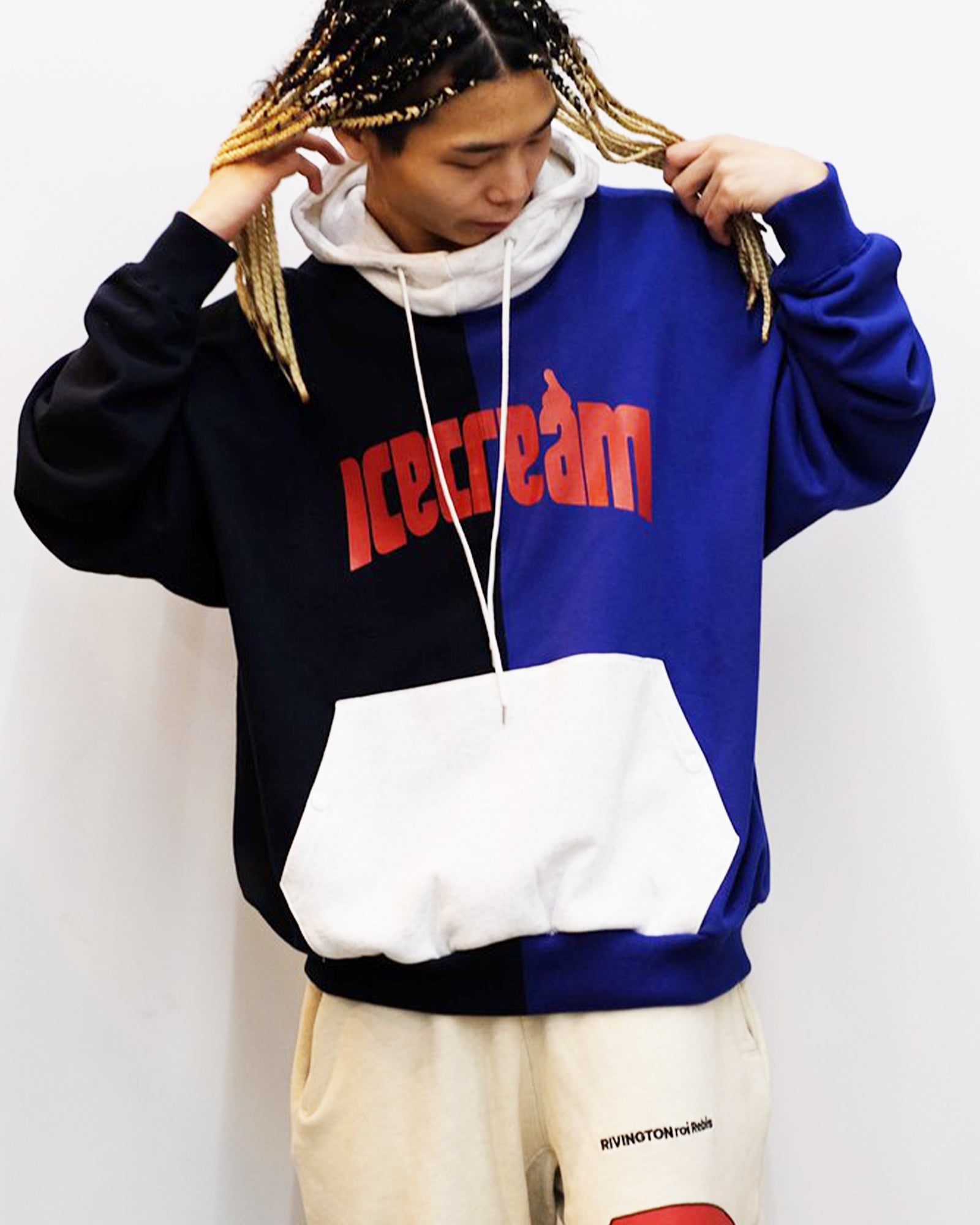 CRAZY COTTON HOODIE (pullover hoodie) GRY/BLK/BLU