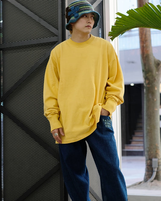 Perfect Ribs/Side Slit Long Sleeve T-Shirts/Long T/Yellow