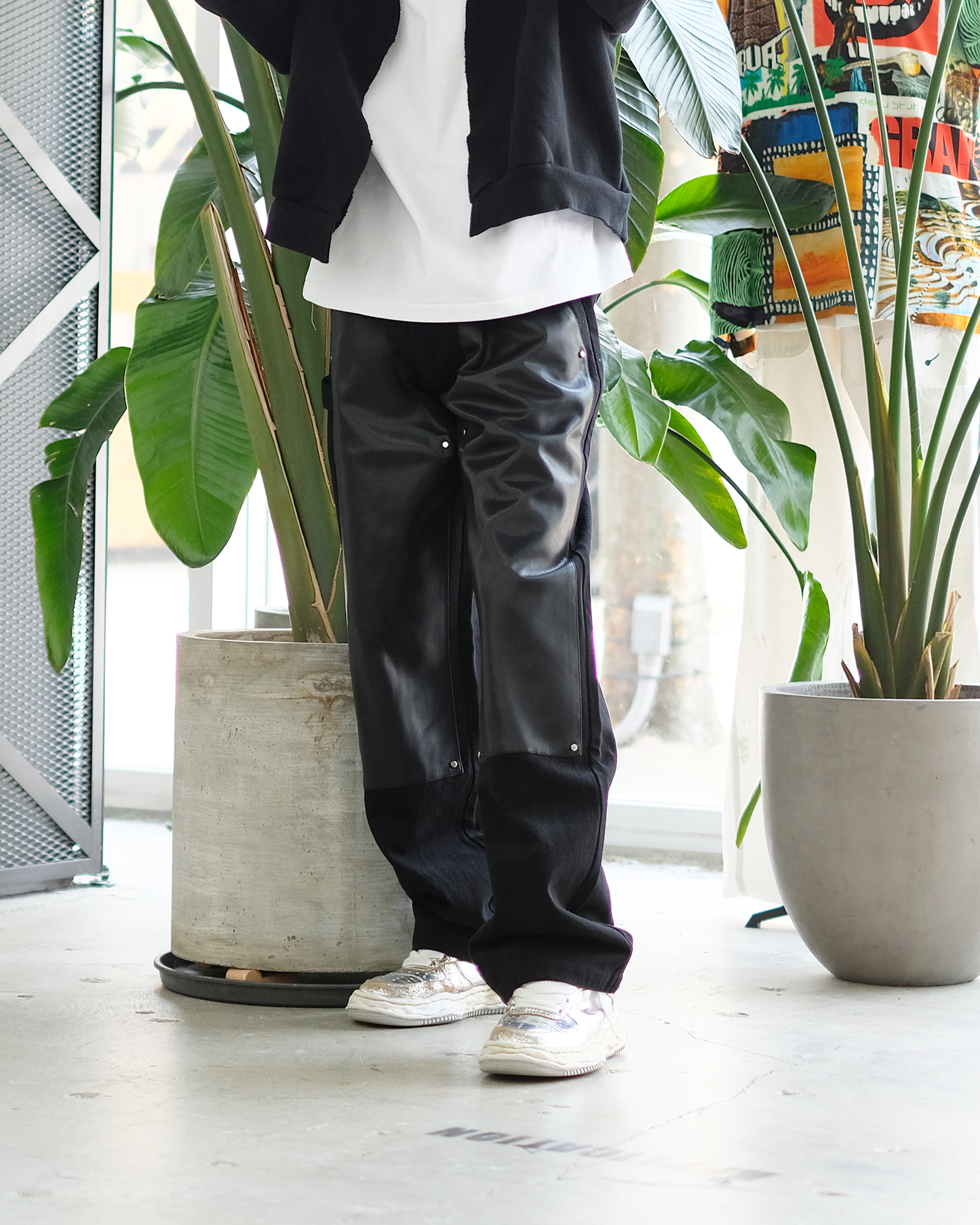 シャーマー／SHM-24SS-503/V-leather Double Knee Pants/パンツ/Black