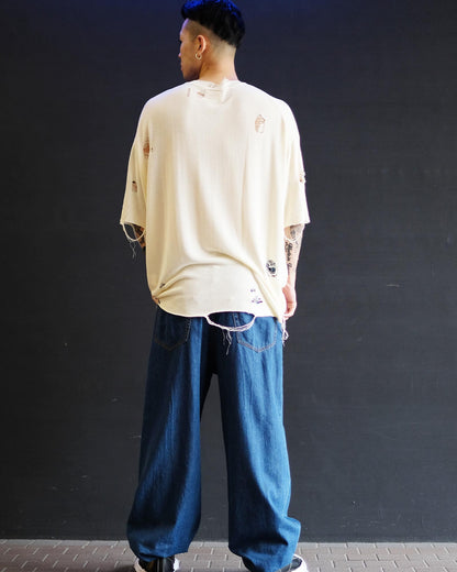カミヤ/Printed Knit Tee/G12TS051/ニットTシャツ/White