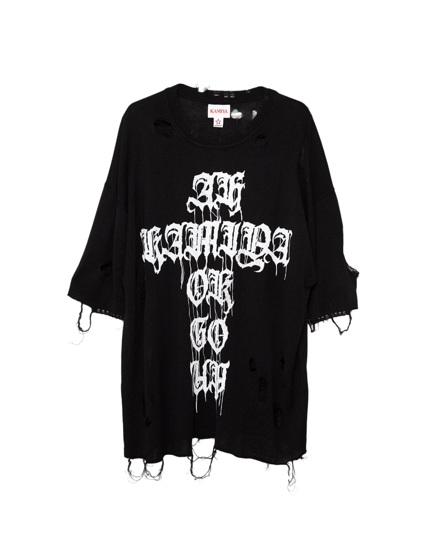 カミヤ/Printed Knit Tee/G12TS051/ニットTシャツ/Black