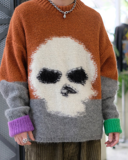 イーアールエル/UNISEX MOHAIR SKULL INTARSIA SWEATER KNIT/ERL09N004/ニット/BROWN