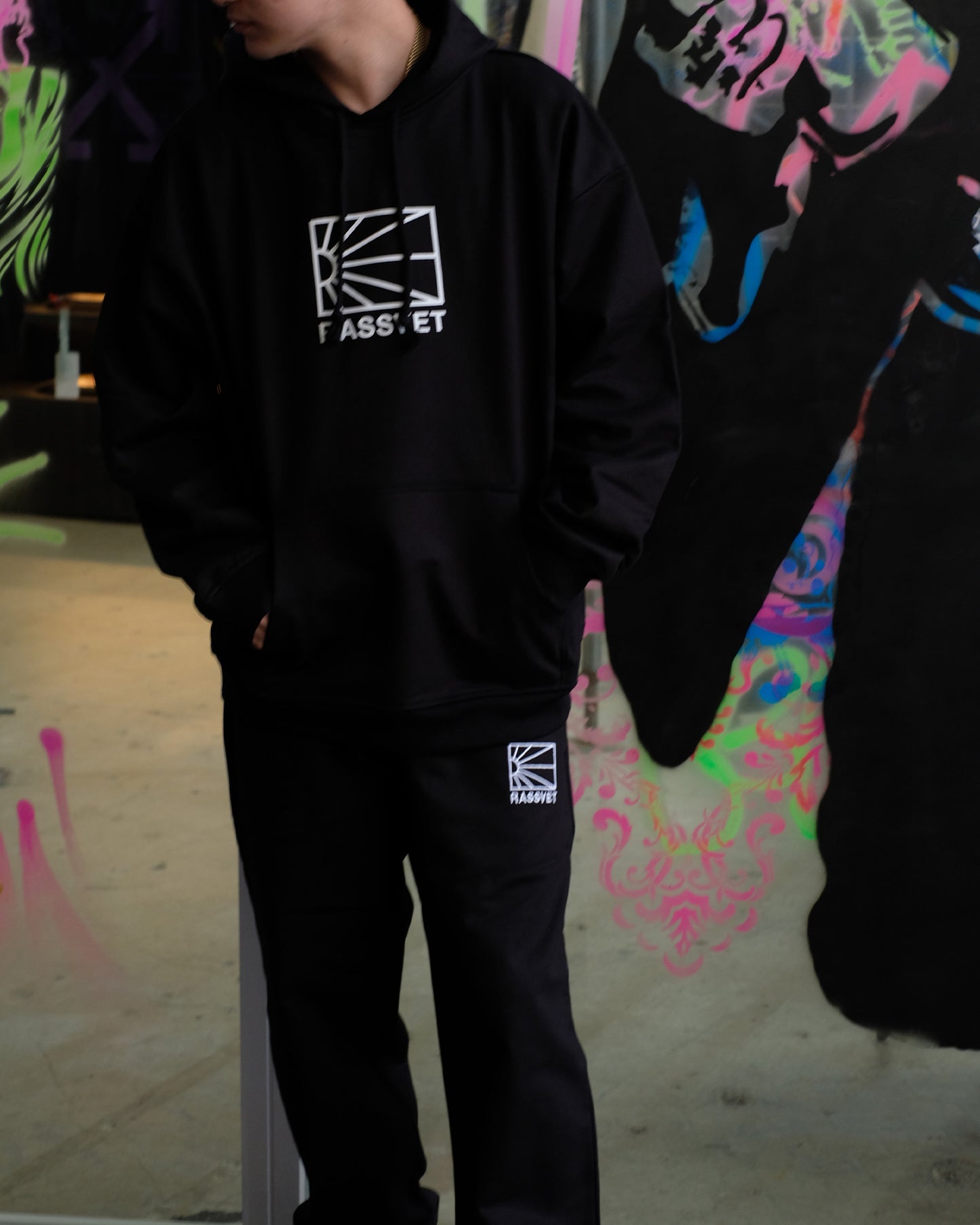 ラスベート/Men logo hoodie knit/プルオーバーパーカー/Black