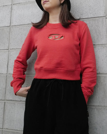 ディーゼル/Cropped sweatshirt with cut-out logo/スウェット/Red